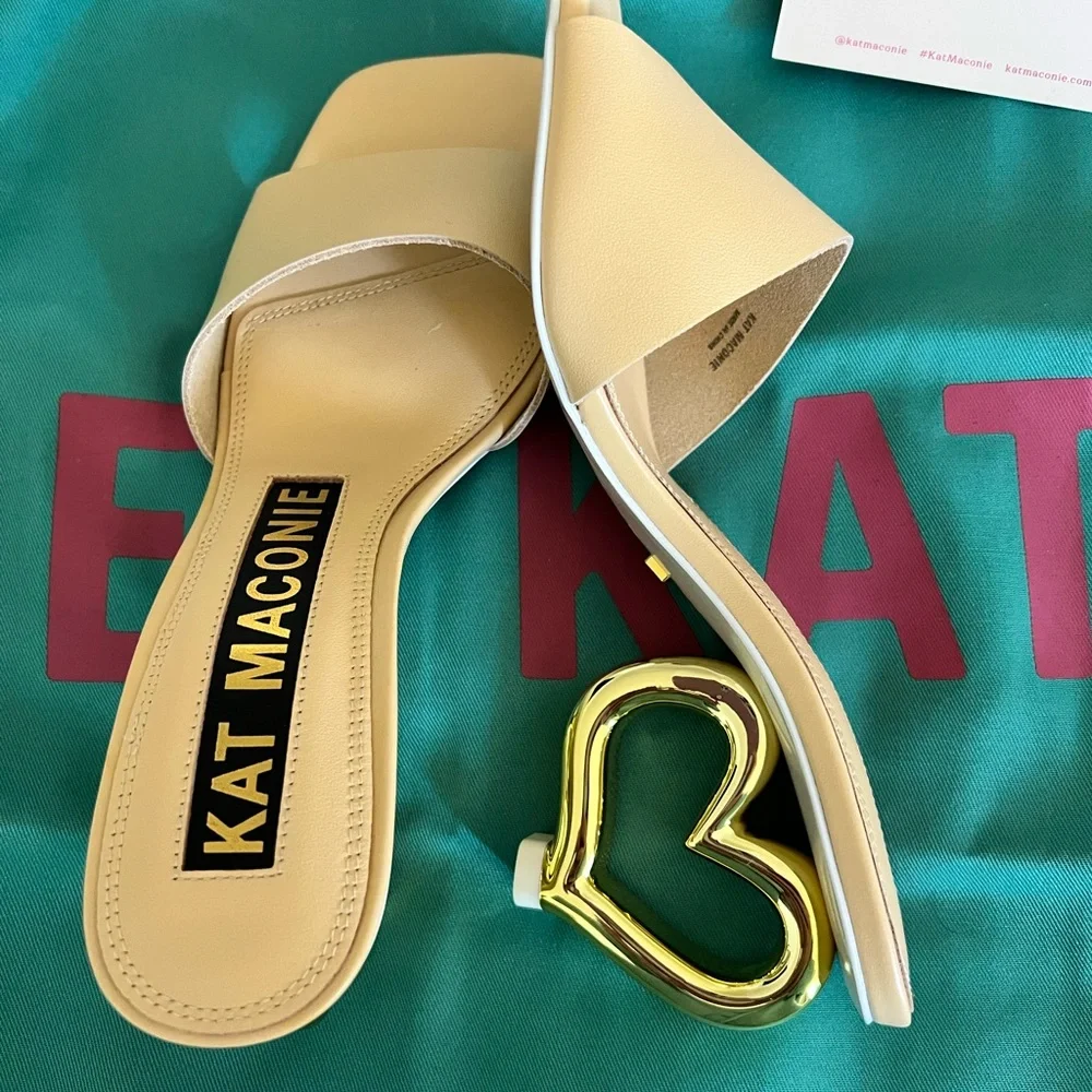 Gold and Cream Heart Heel Sandals - Picture 6 of 11